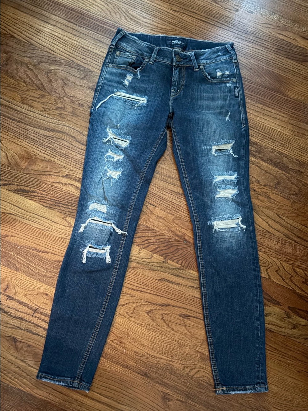 *Silver Jeans Women's Ripped Skinny Jeans - Dark Blue
